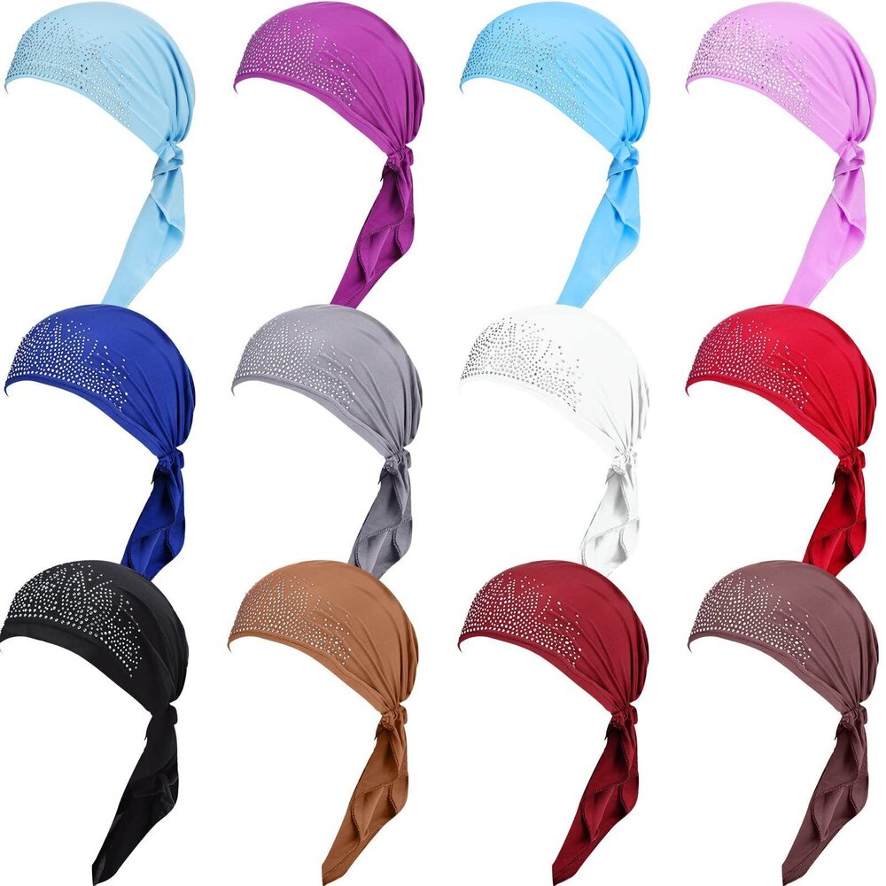 9730 12 Pcs Chemo Head Scarf Pre Tied Stretchy Head Wrap Hair Turban